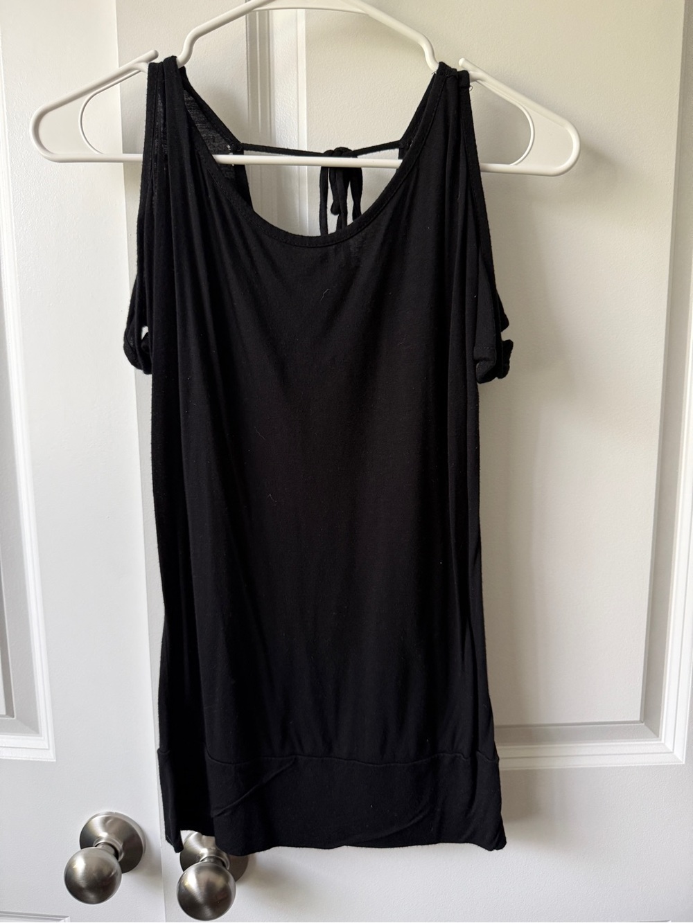 BCX Black Cold-Shoulder Tie-Back Tank